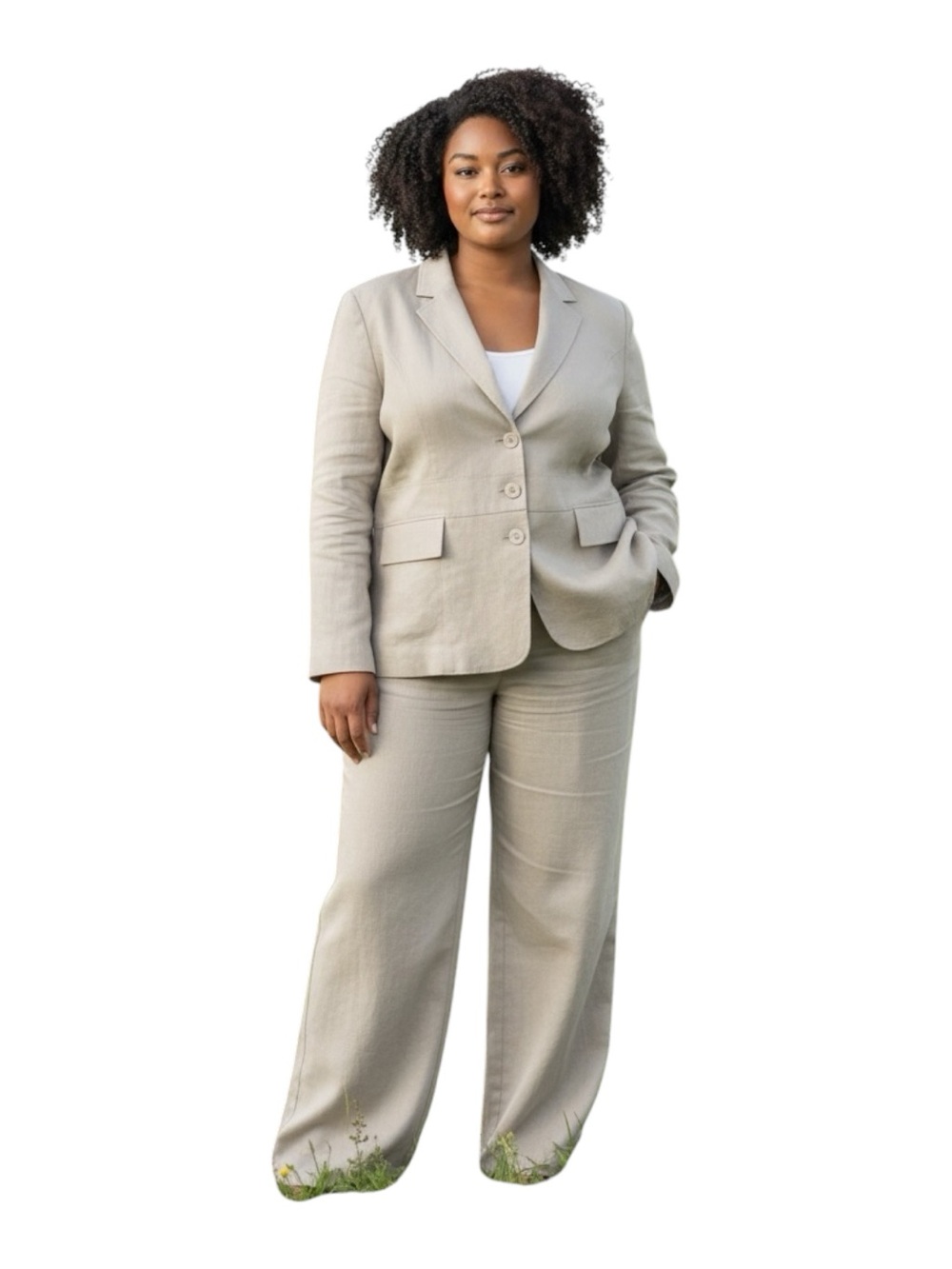 Lane Bryant Petite 20 Taupe Tan Pantsuit Career Blazer Wide Leg Dress Suit Plus